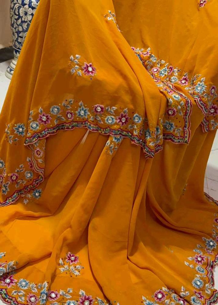 Designer Yellow Embroidered Saree