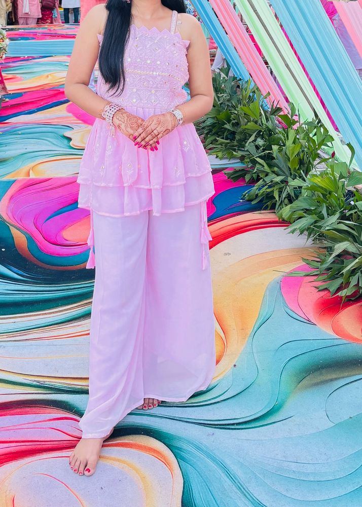 Pink Peplum Top &amp; Plazzo Set
