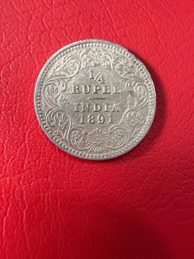 1/4 silver rupee 1891 queen Victoria rare