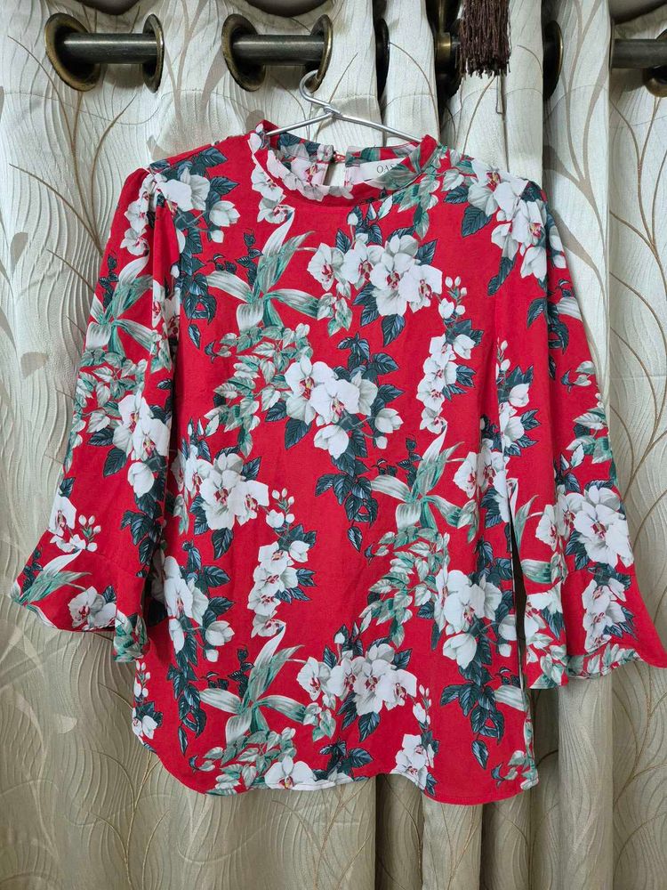 Vibrant Floral Print Bell Sleeve Top