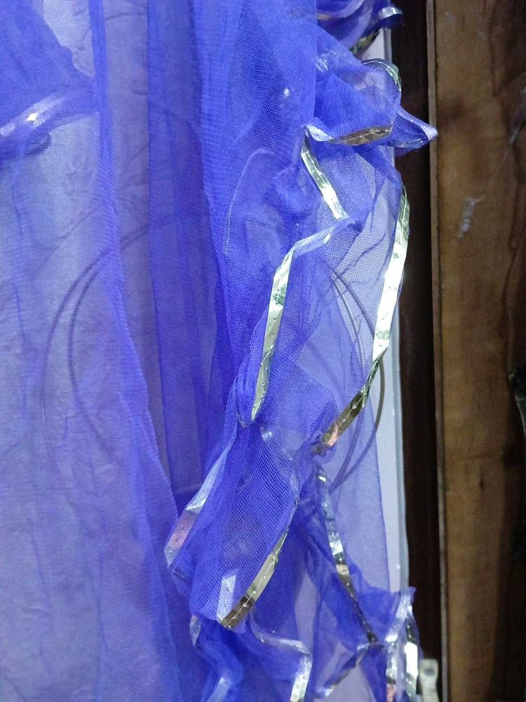 Royal Blue Net Dupatta with Silver Border