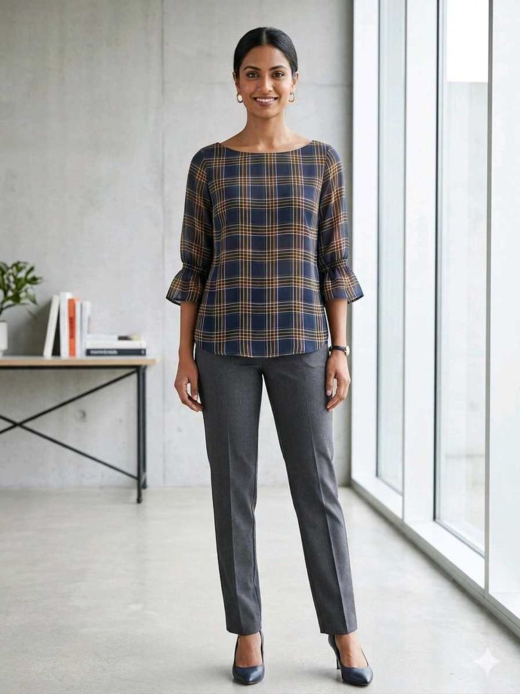 Chic Plaid Bell Sleeve Top
