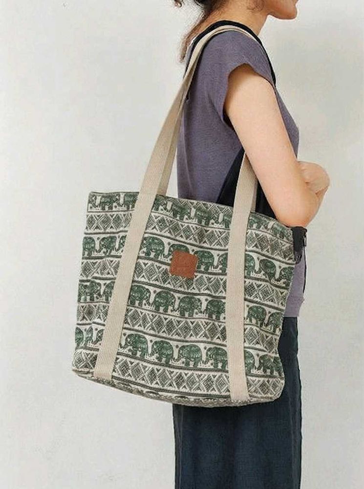 Boho Elephant Print Tote Bag