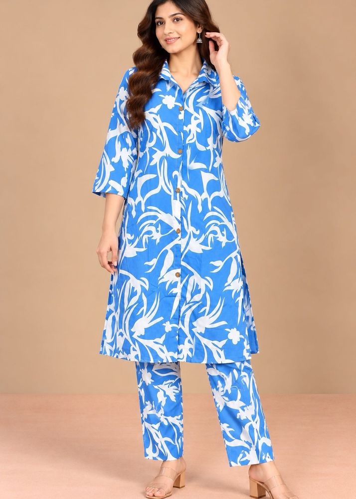 Vibrant Blue Floral Kurta Set
