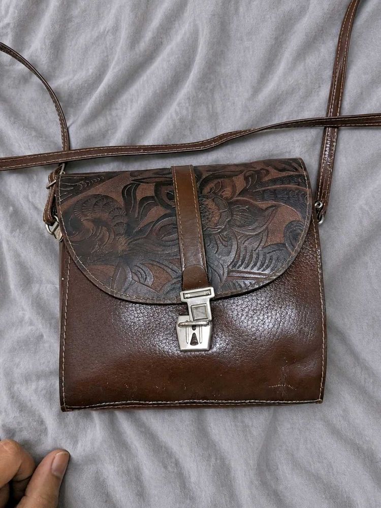 Vintage Brown Embossed Crossbody Bag