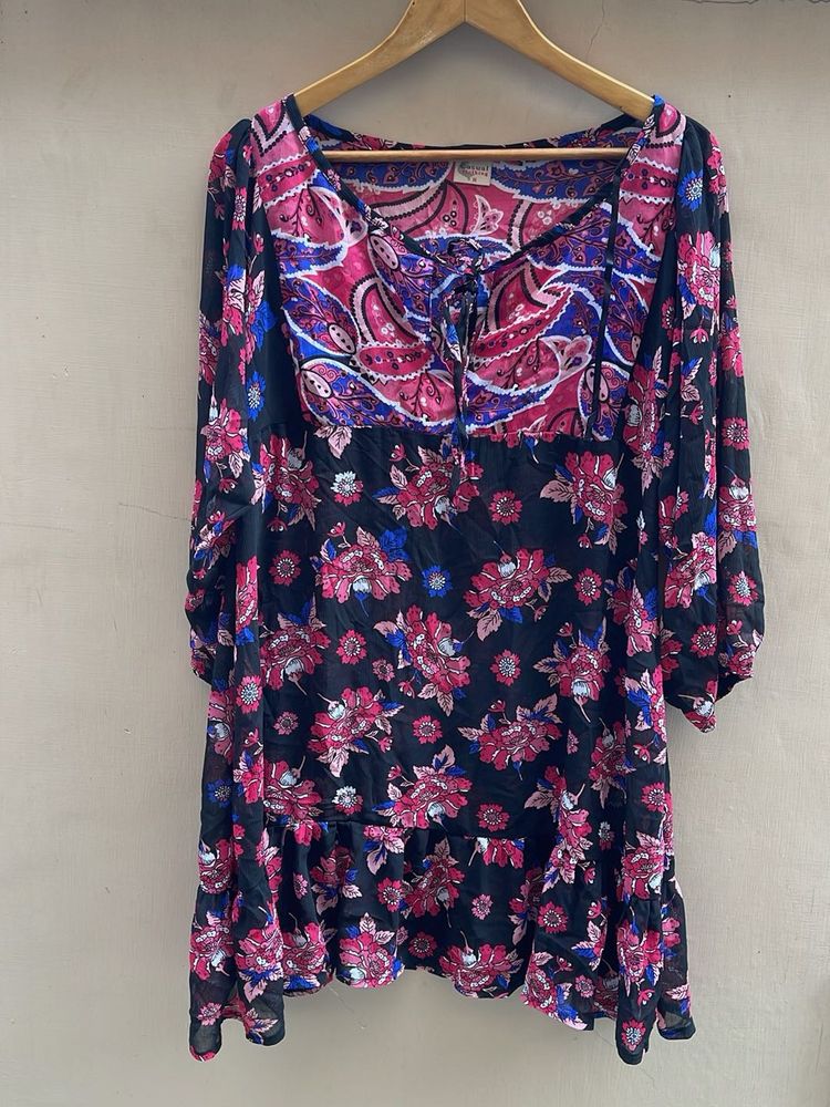 Bohemian Floral Print Ruffle Dress