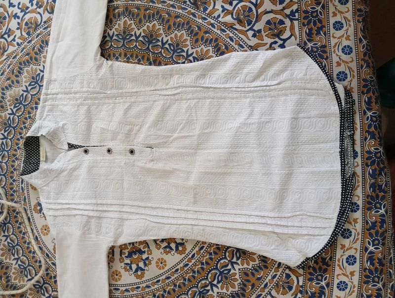 White Thread Work Top/ Short Kurti
