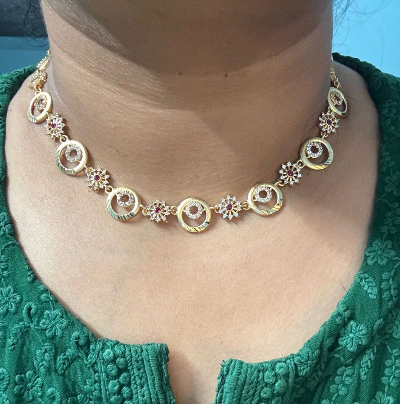 Elegant Gold-Tone Necklace with CZ Stones