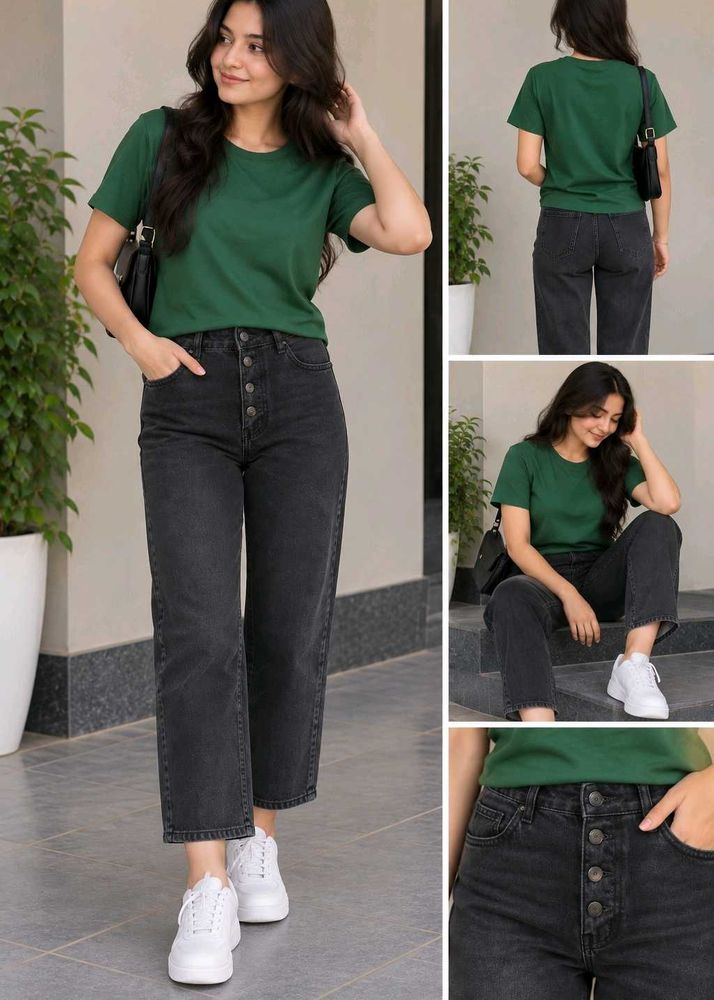 Women's Black Button-Fly Jeans