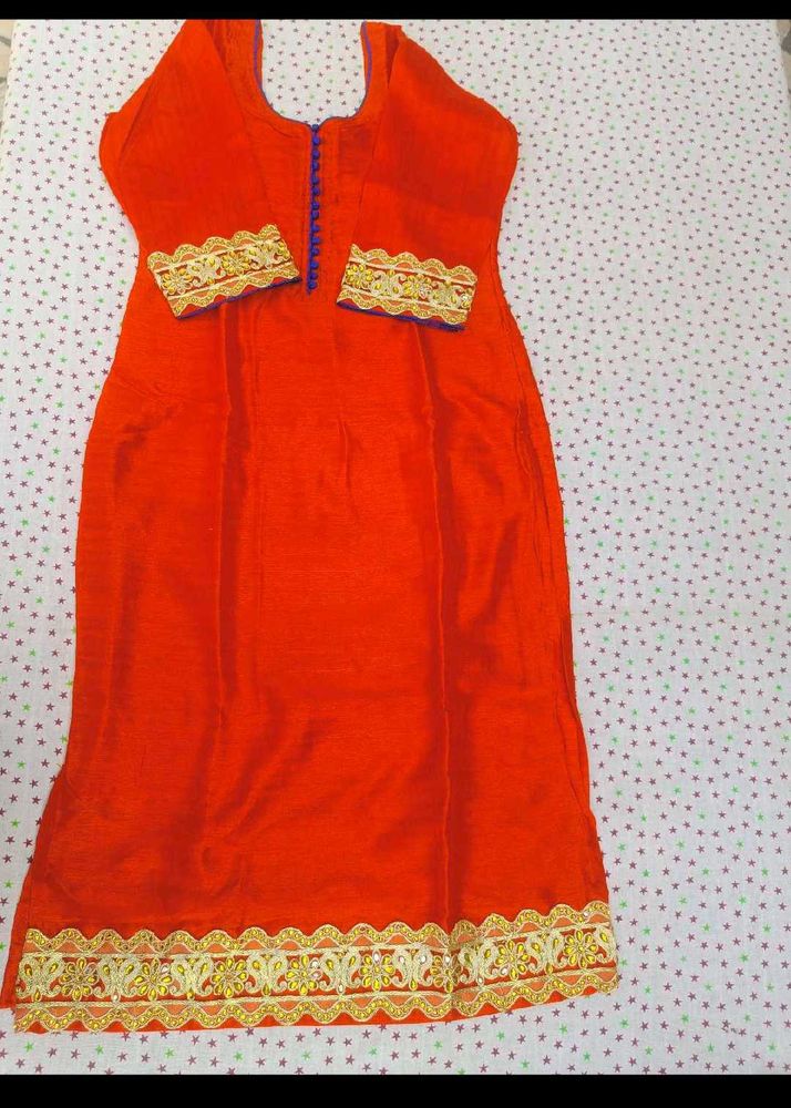 Orange Kurta with Gold Border