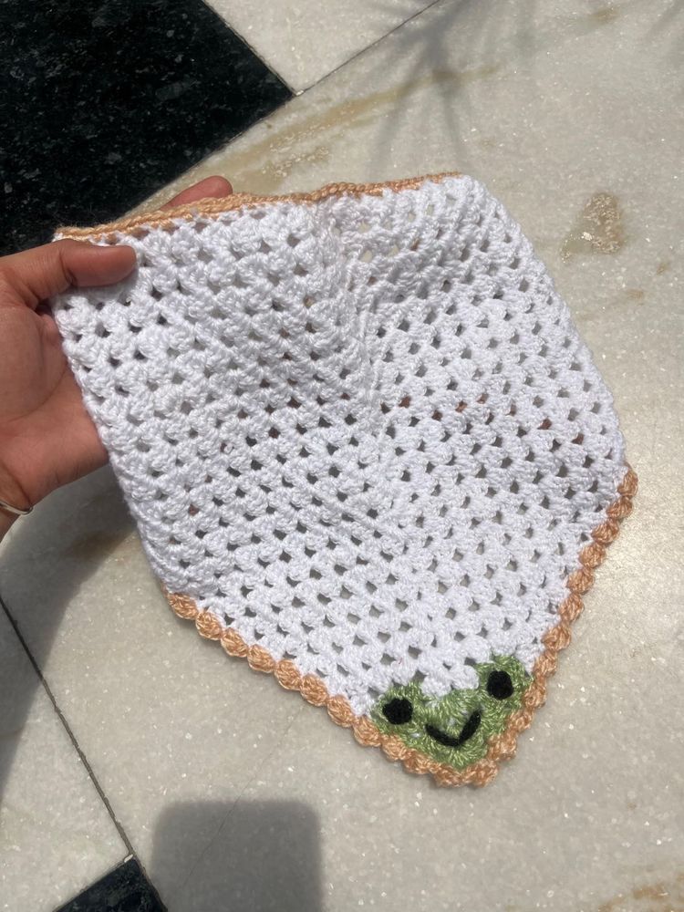 Crocheted Scarf with Frog Design