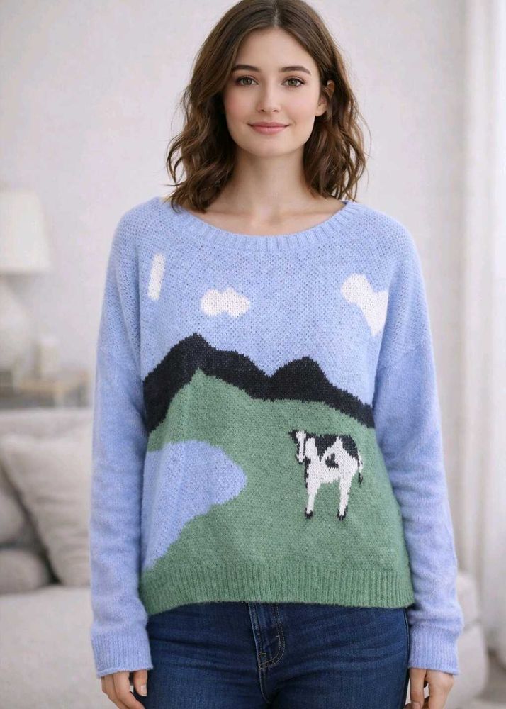 Cow Landscape Knit Sweater