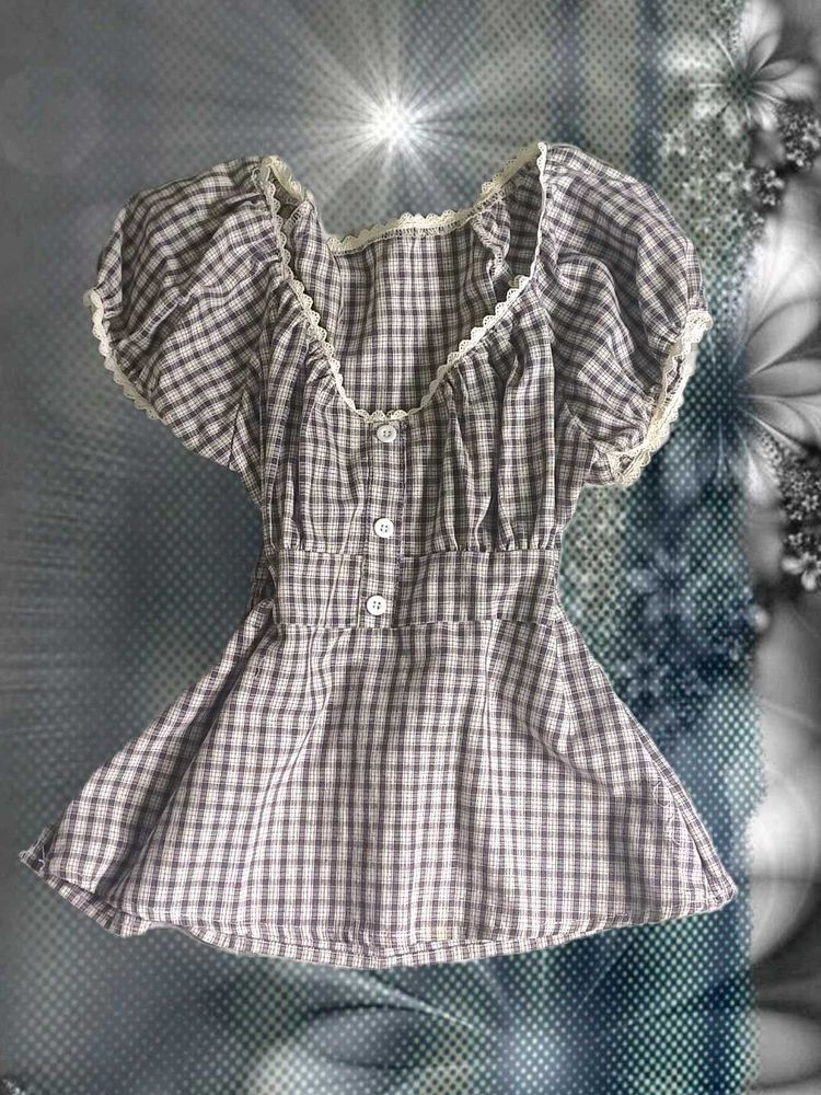 Y2k aesthetic plaid babydoll top 𐙚⋆°🦢｡⋆♡
