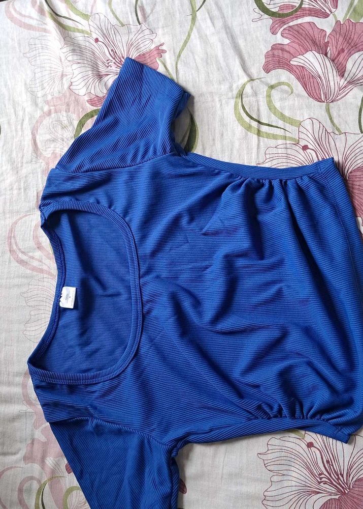 Royal  Blue Ribbed Cropped Top