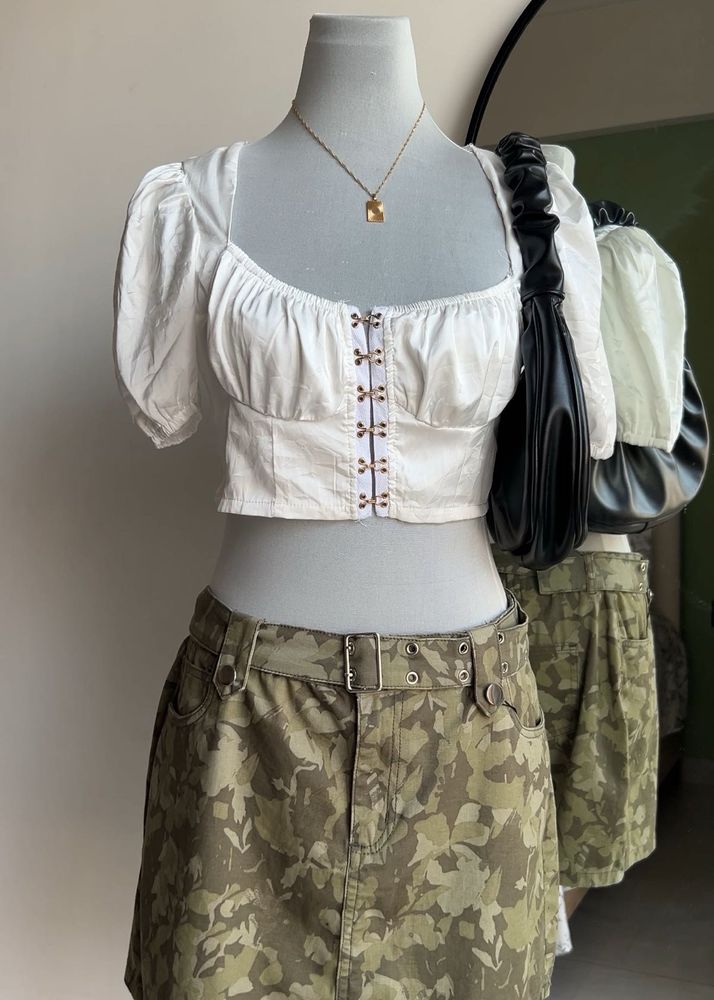 BANICHONGHUAI Milkmaid Puff-Sleeve Top
