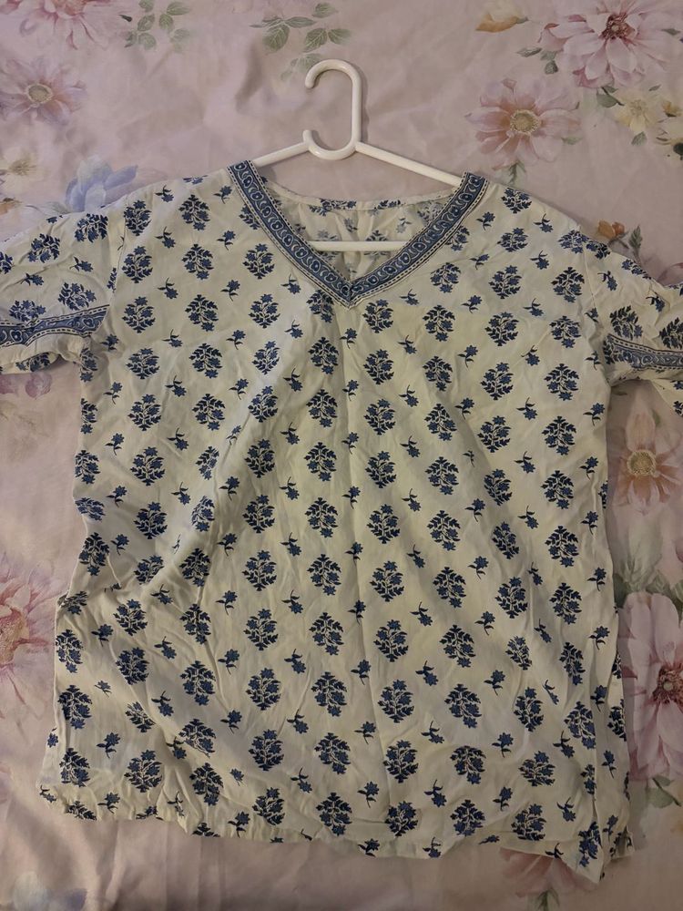 Blue Floral Print Kurta