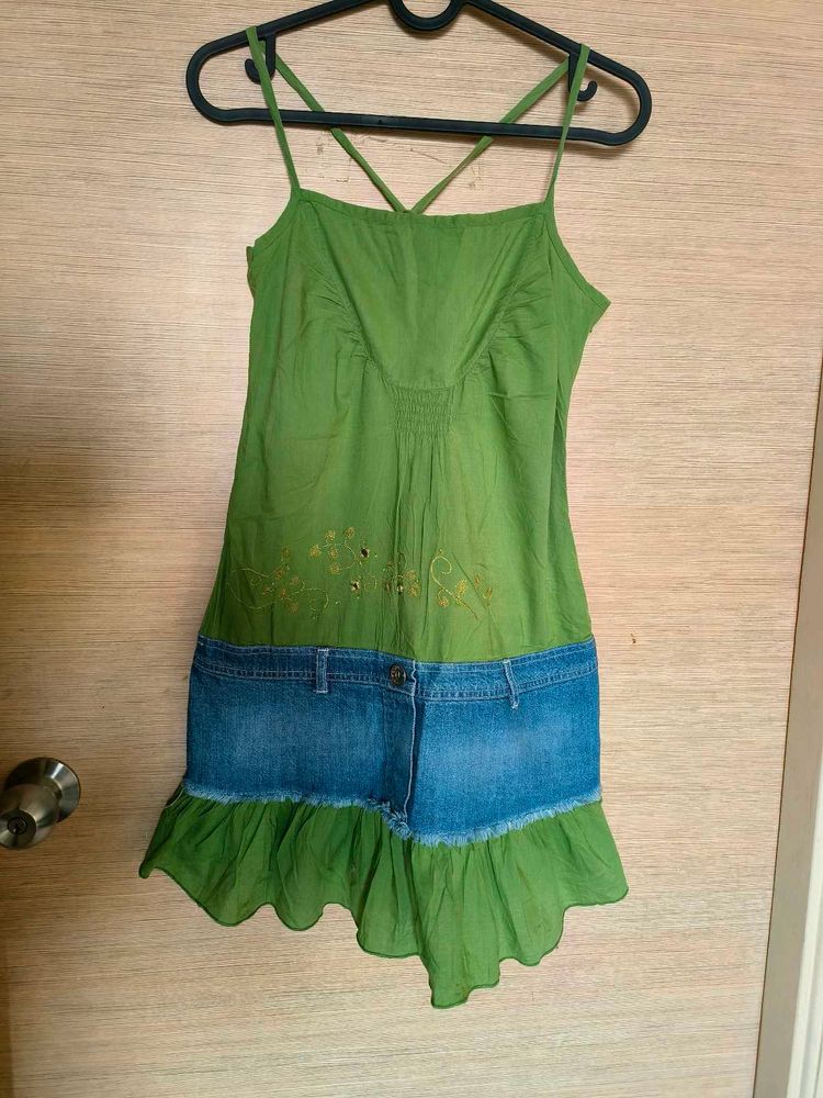 Creative Cotton Denim Dress 💚💙