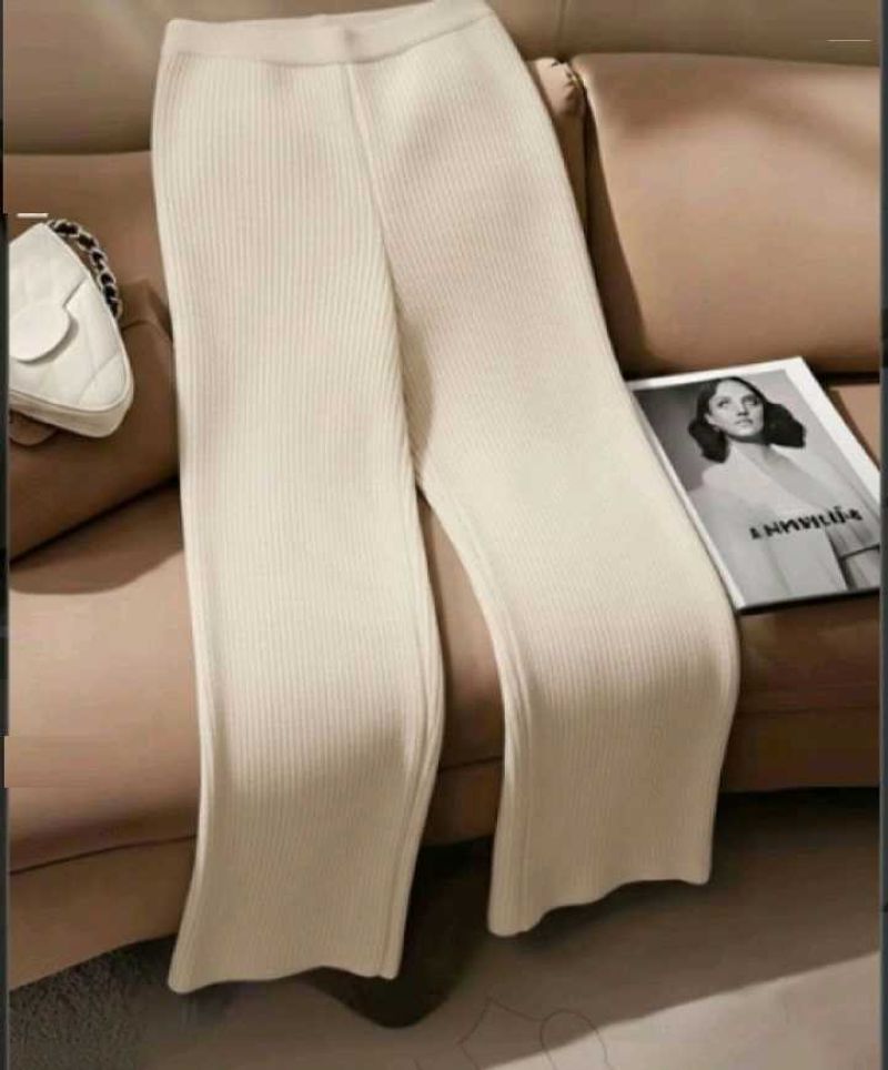 Elegant Off White Knitted Trousers Palazzo Pants