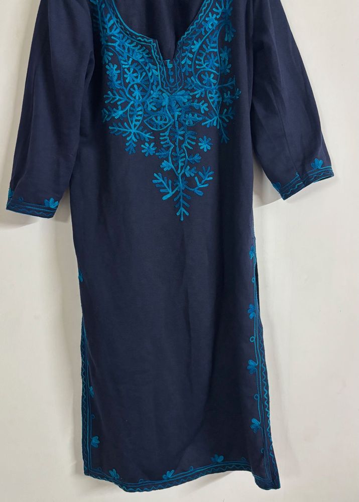Embroidered Navy Blue Kurta