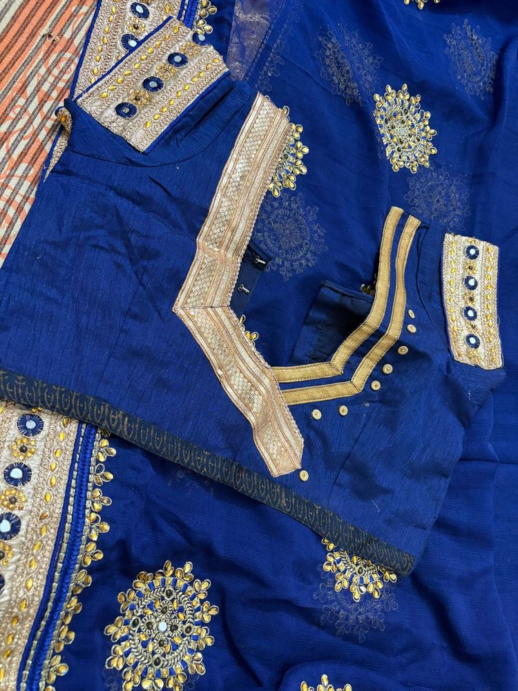 Royal Blue Embroidered Saree