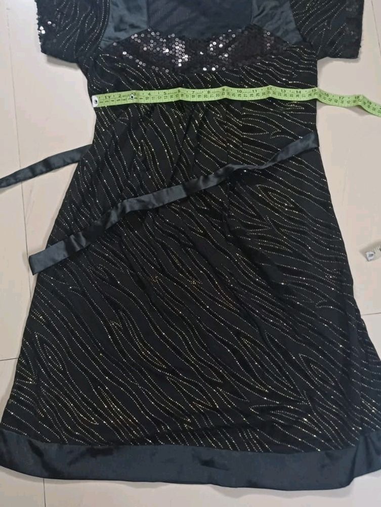 Black Shimmer Party Top With Golden Stripes