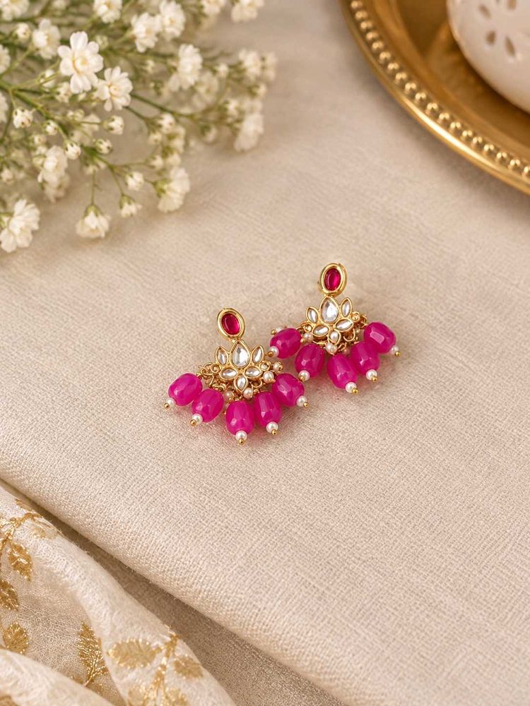 Elegant Kundan With Pink Stone &amp; Pearl Earrings