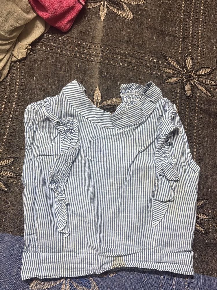 Striped Ruffle Sleeve Top