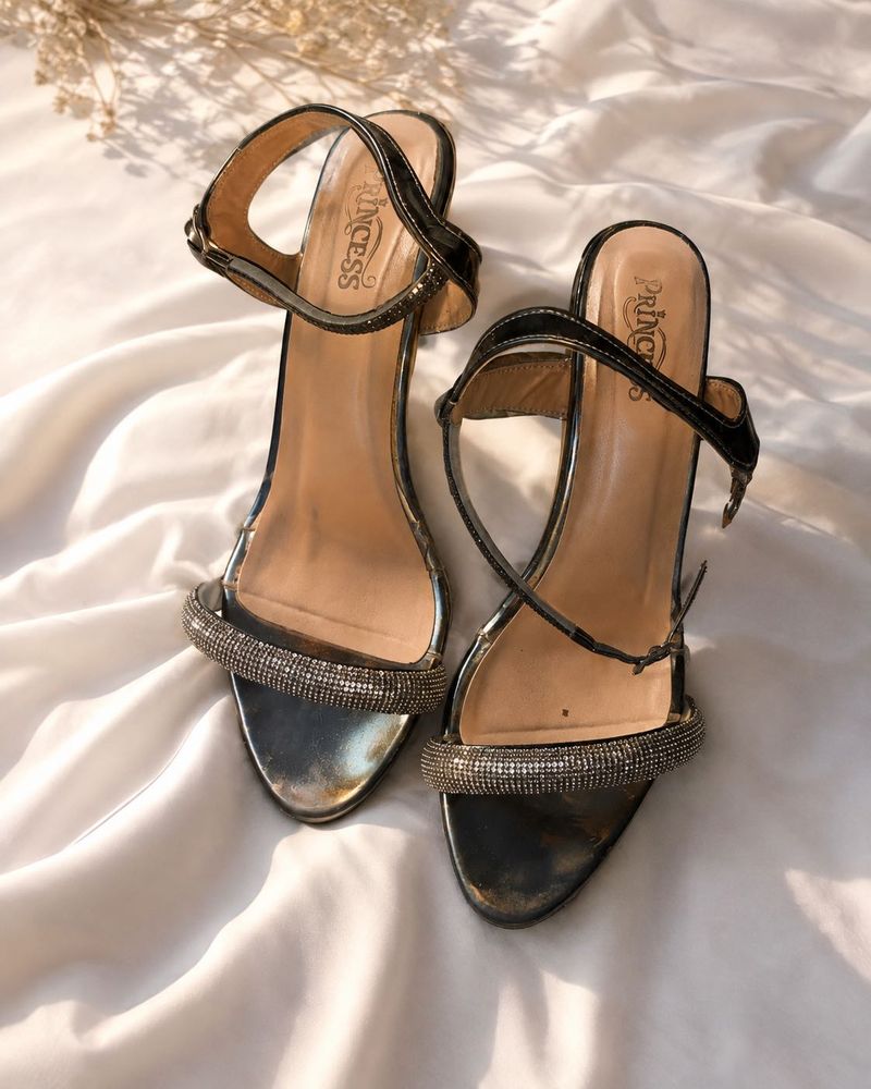 Elegant Black Ankle Strap Party Heels for Women
