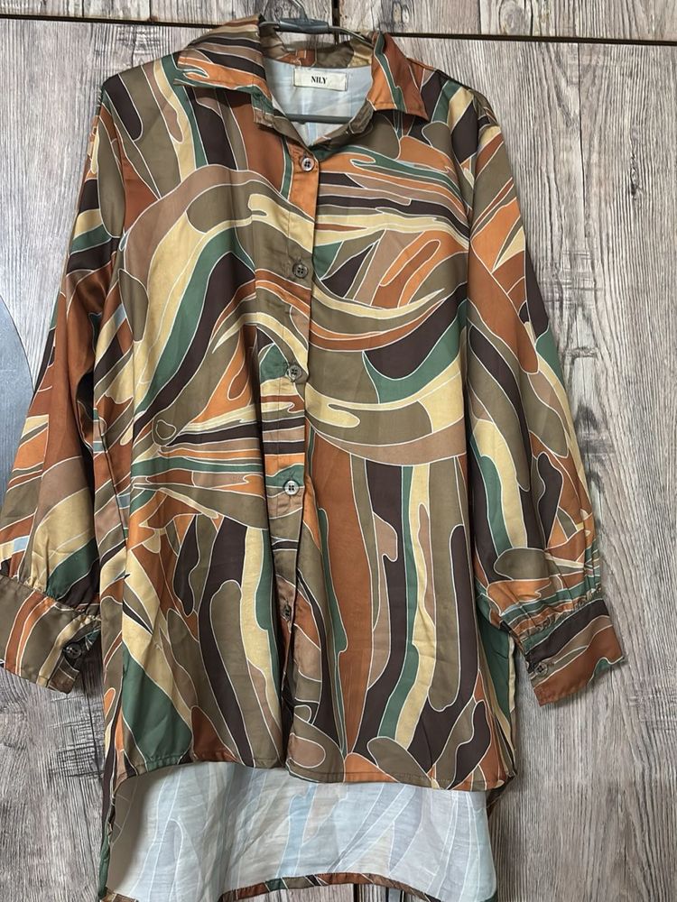 Boho Abstract Print Button-Up Tunic