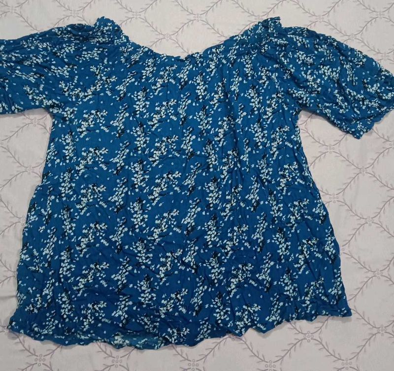 Blue Floral Off-the-Shoulder Top