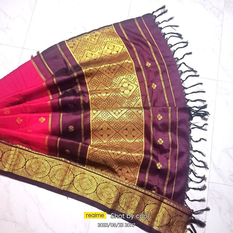 Cherry 🍒 Red Colour Semi Silk Pattu Saree