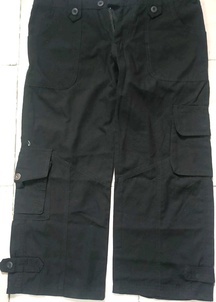 Black Cargo Capri Pants
