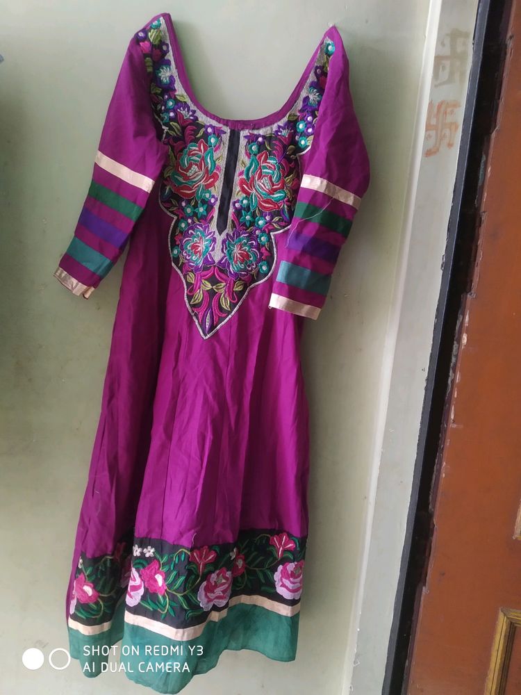 Pink Anarkali Kurti With Multicolored