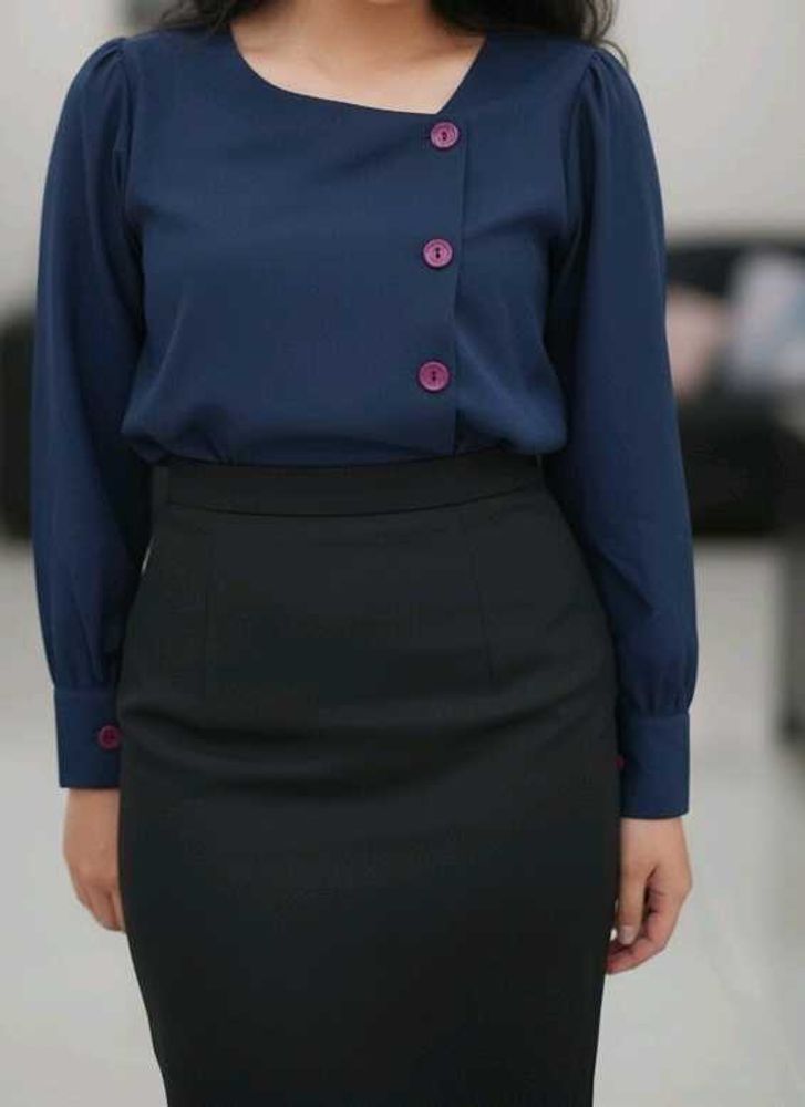 Navy Blue Top With Straight Skirt For Classy Look