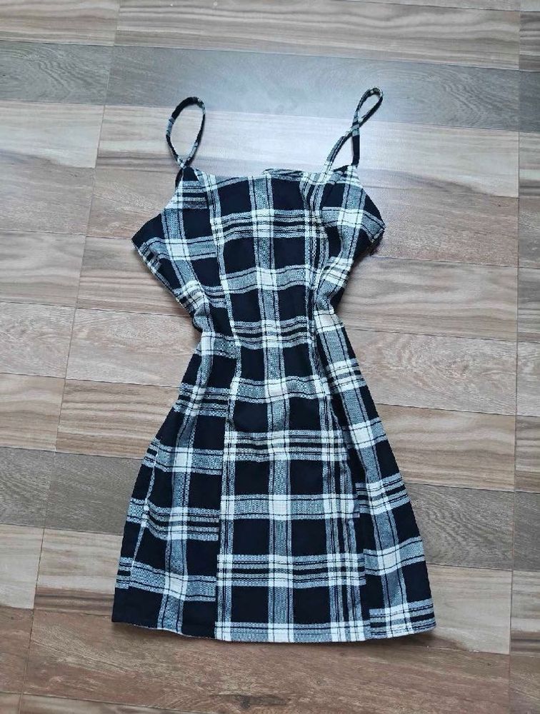 Black &amp; White Plaid Mini Dress
