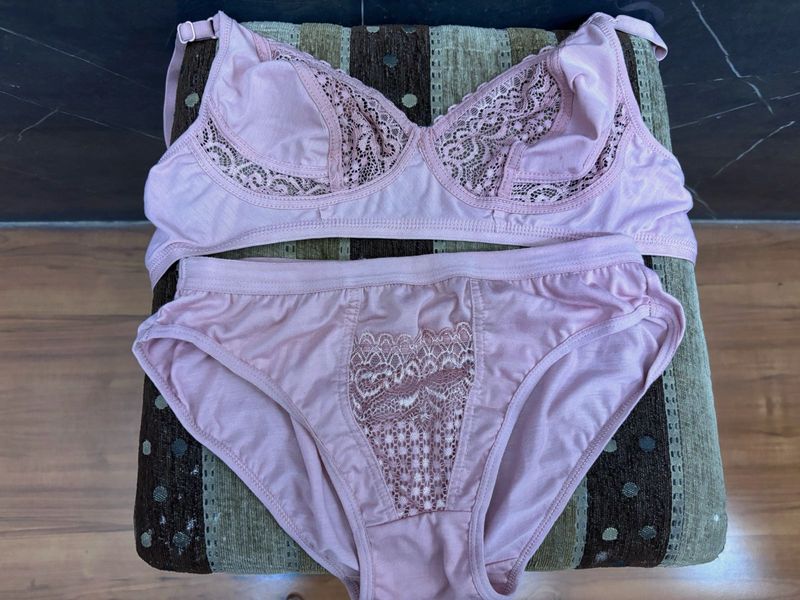 Pink Lace Bra and Panty Set