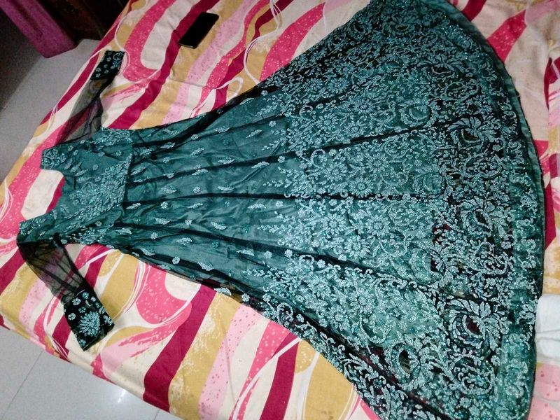 Elegant Teal Embroidered Gown