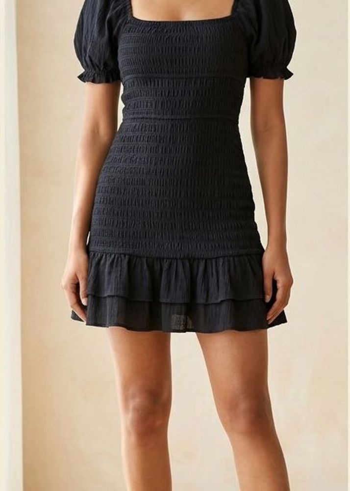 Smocked Black Mini Dress