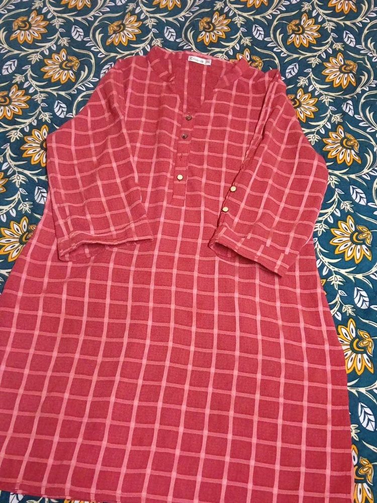 Chic coral Checkered Kurta