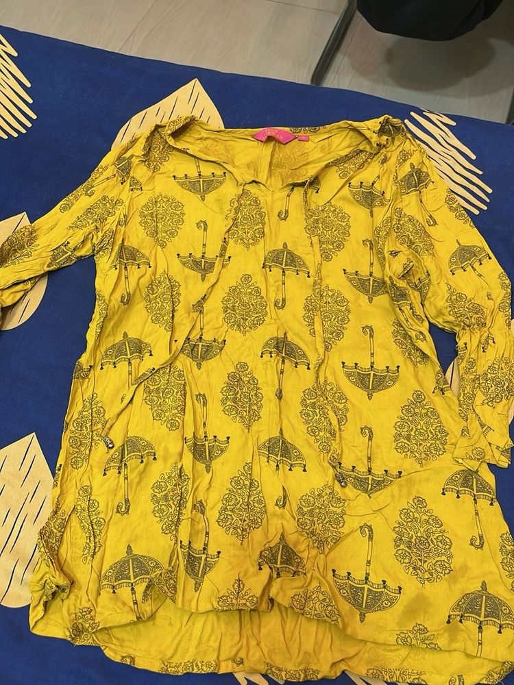 Yellow Kurta with Umbrella Print