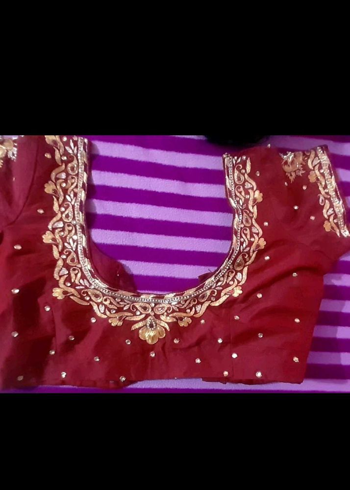 Elegant Red Aari Embroidered Blouse