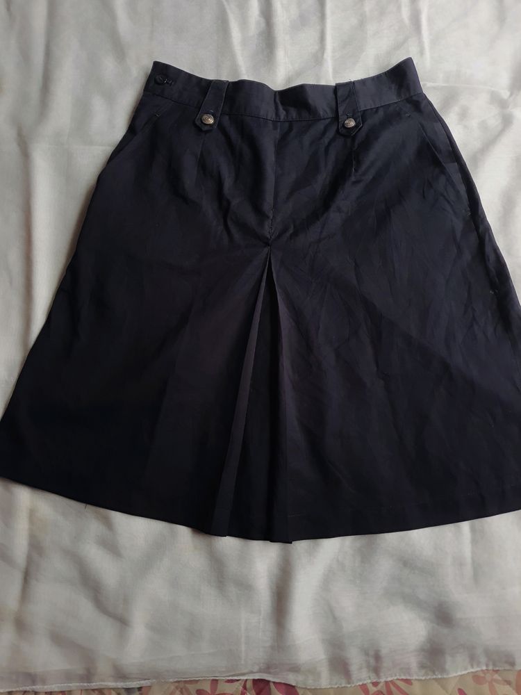 Dark Blue Pleated Midi Skirt