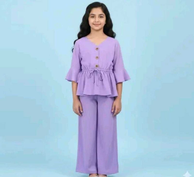 Cute Lavender Flared Sleeve Top &amp; Pants Set