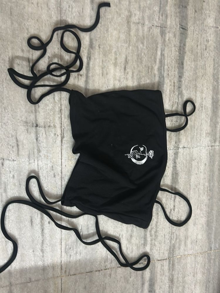 Black Tie-Front Crop Top