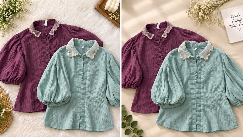Puff Sleeve Lace Collar crop top combo