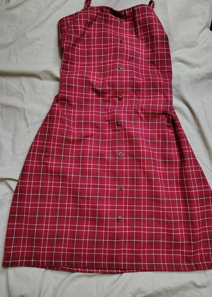 Red Plaid Button-Up Dress