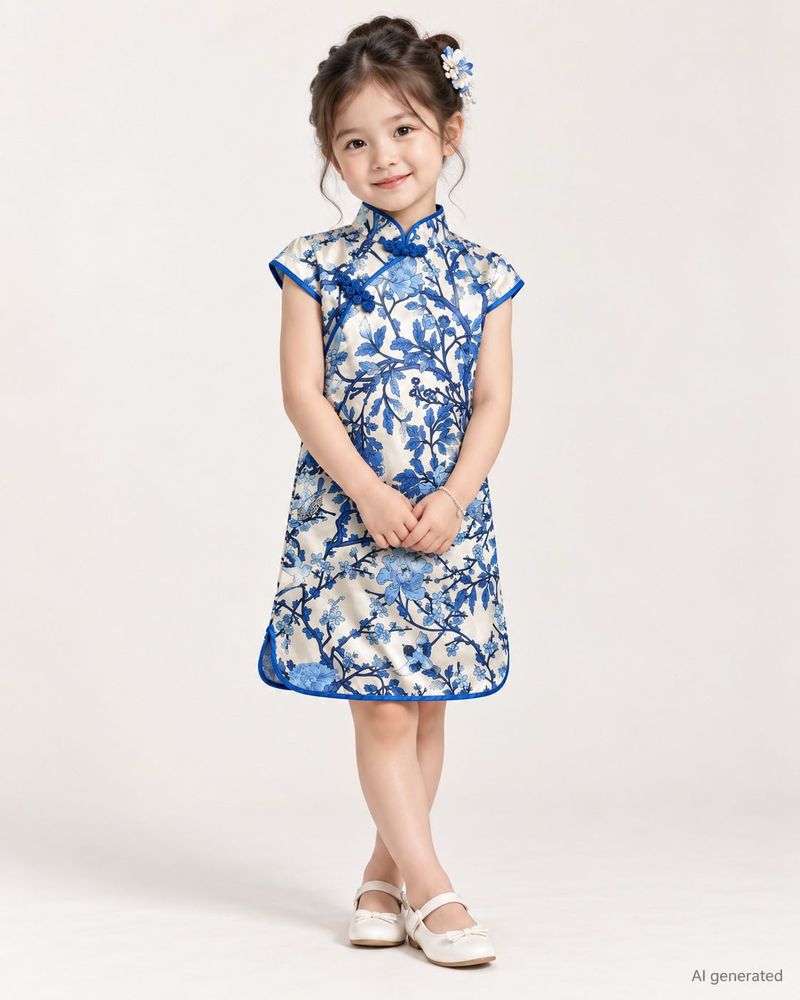 Imported Blue Floral Chinese Style Dress