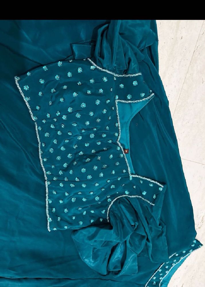 Teal stitched lehenga