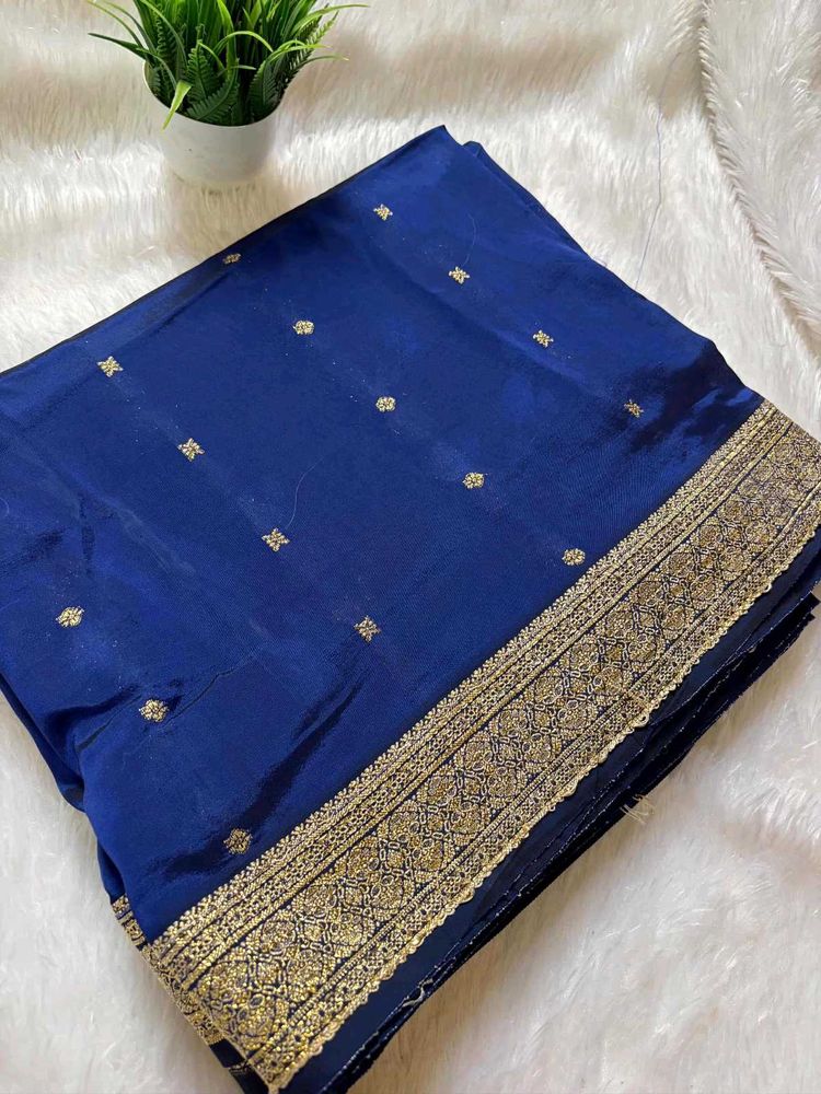 Royal Blue Embroidered Silk Saree