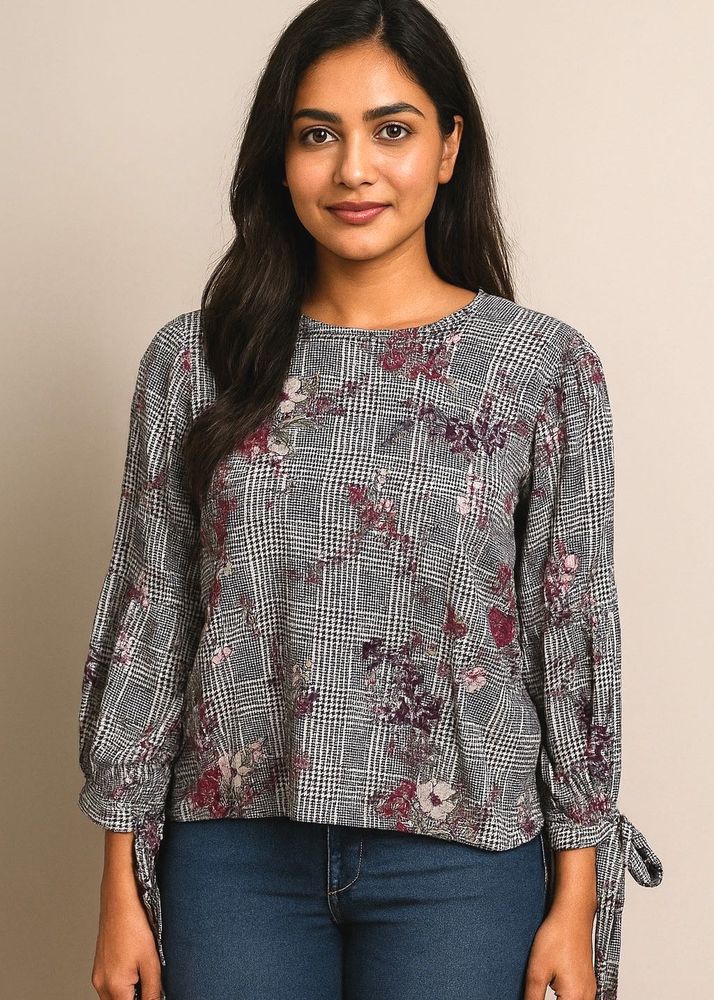 Floral Plaid Print Top